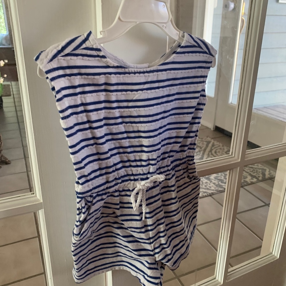 EUC JANIE & JACK blue and white ROMPER 12-18 mons
